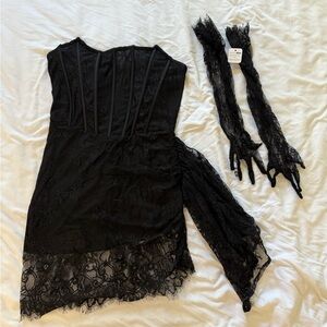 Black Lace Dress with Gloves